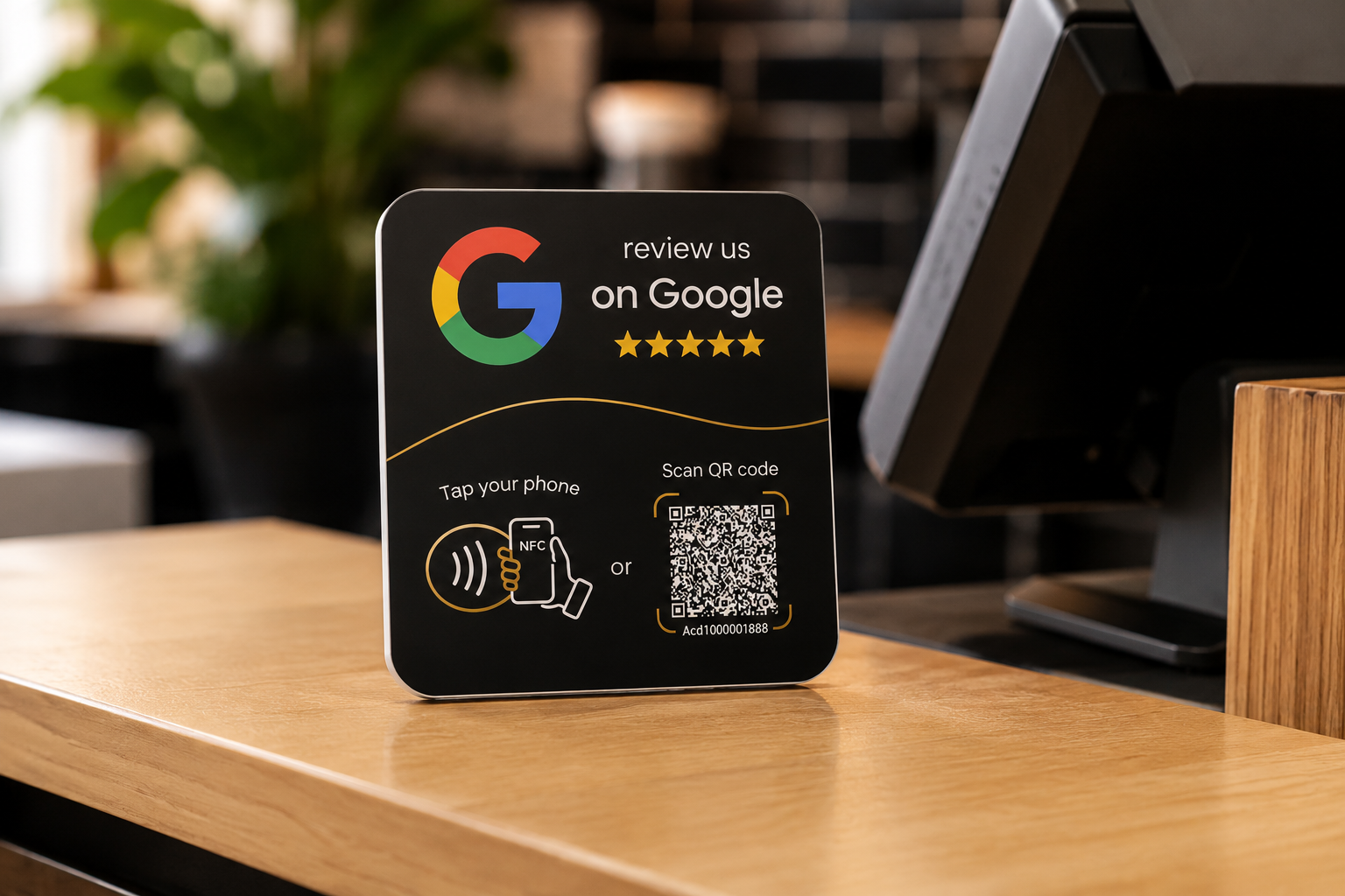 Turgo QR Google Review NFC product on a checkout counter
